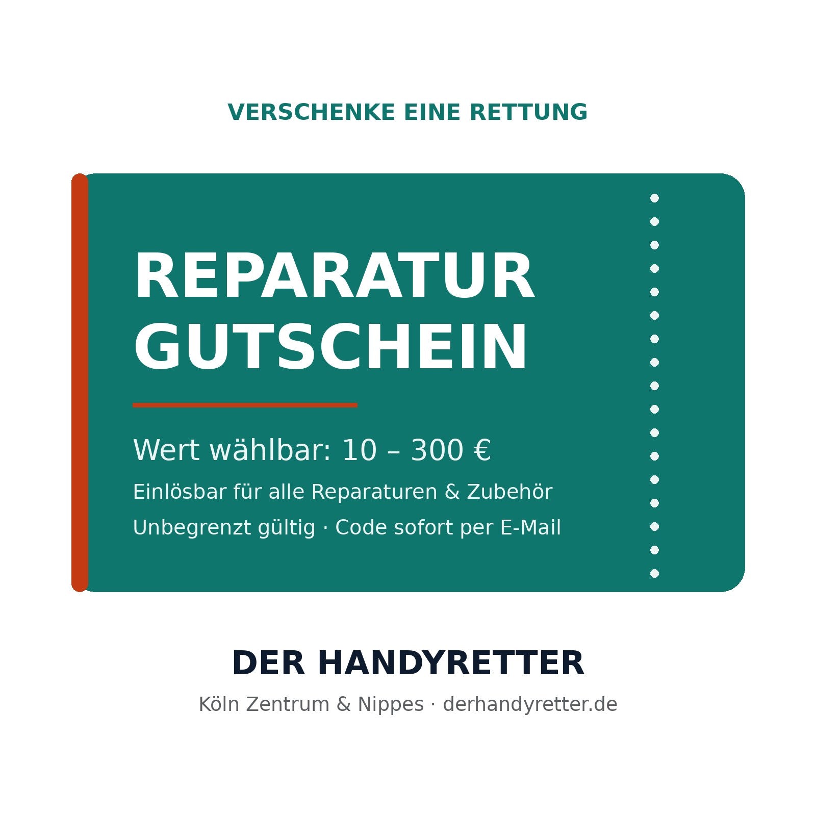 Reparatur-Gutschein von Der HandyRetter in Köln – Wert wählbar von 10 bis 300 Euro